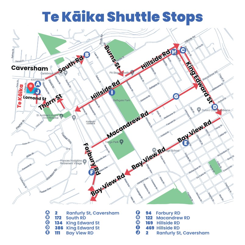 Te Kāika Free Shuttle Bus Stops 