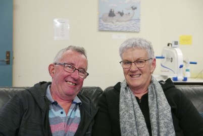 Derek McKinnel during his recovery at Wakari Hospital with his wife Helen